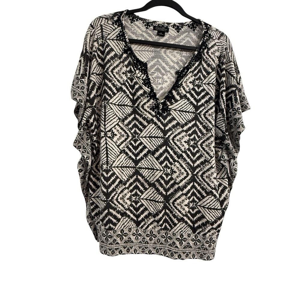 Lucky‎ Brand Women's Small Boho Tribal Geometric Flutter Sleeve Viscose Top